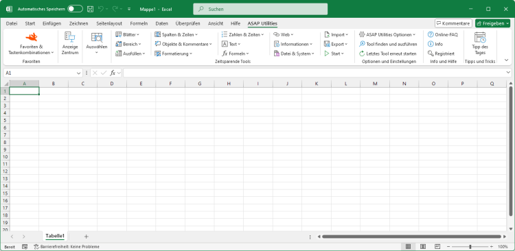 Excel mit ASAP Utilities im Menü